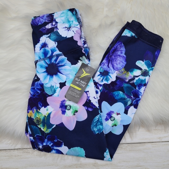 Old Navy Active Go Dry Cropped Compression Leggings Blue Floral Print Women's XS - Picture 2 of 9
